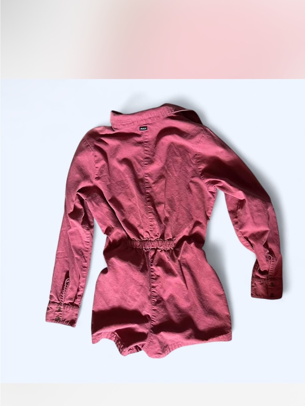 RVCA Long-Sleeve Button Romper in Dusty Rose - Picture 3 of 5